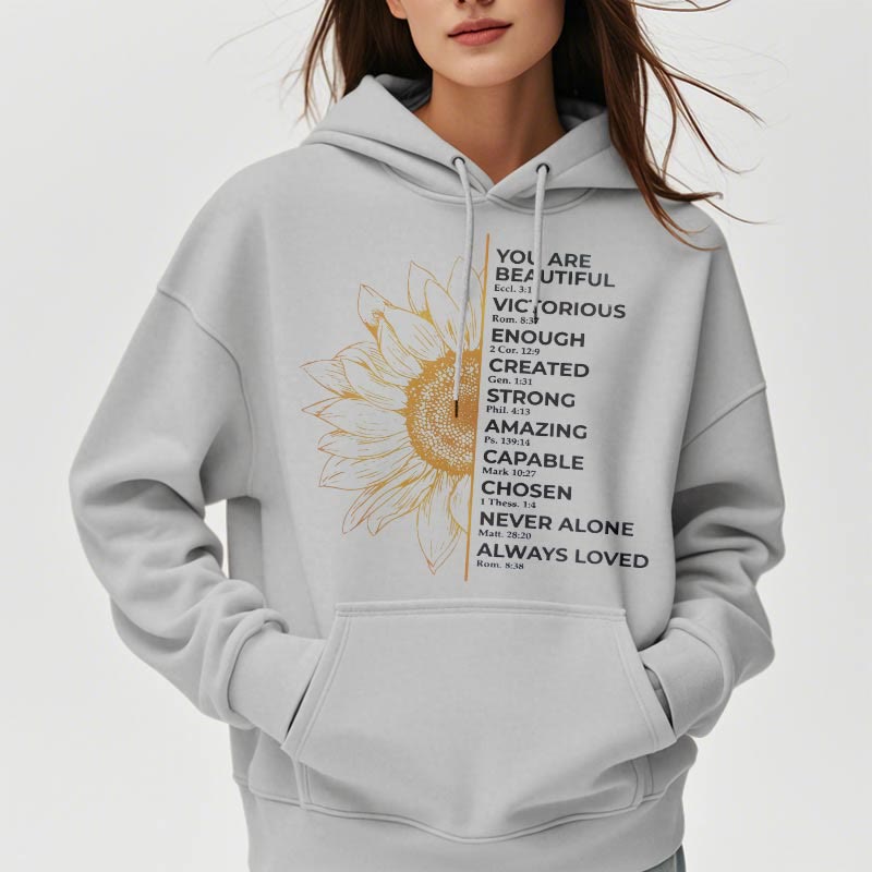 Christianartworkshop Quotation Style Sunflower Strength Positivity Fleece Lined Polyester Hoodie - image 16