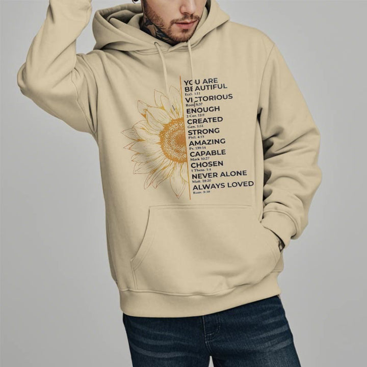 Christianartworkshop Quotation Style Sunflower Strength Positivity Fleece Lined Polyester Hoodie - image 9