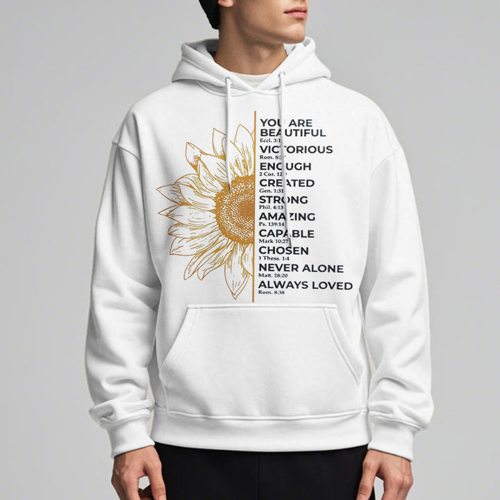 Christianartworkshop Quotation Style Sunflower Strength Positivity Fleece Lined Polyester Hoodie - image 4