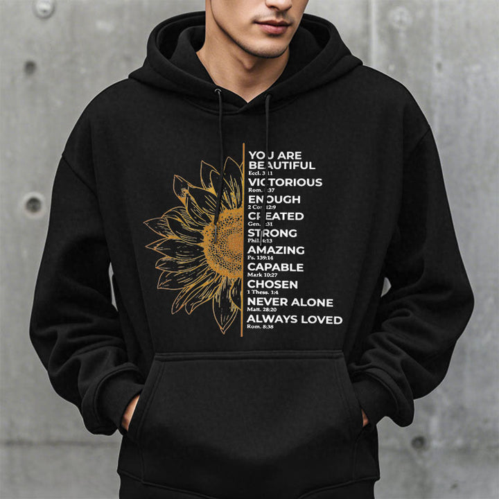 Christianartworkshop Quotation Style Sunflower Strength Positivity Fleece Lined Polyester Hoodie - image 7