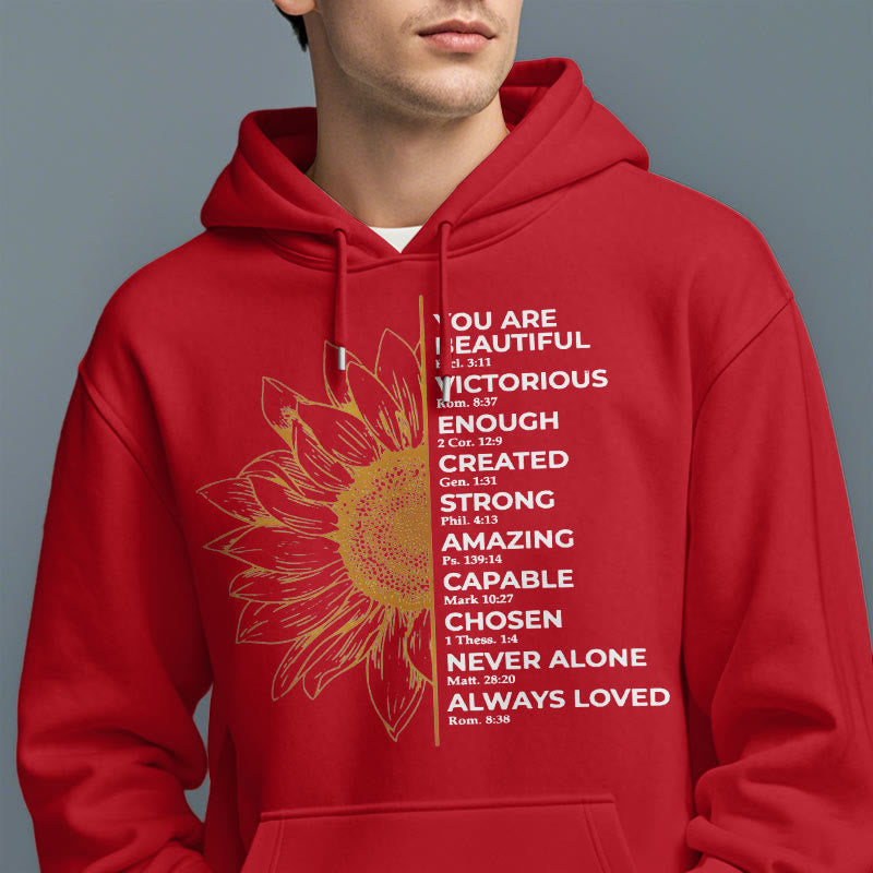 Christianartworkshop Quotation Style Sunflower Strength Positivity Fleece Lined Polyester Hoodie - image 19