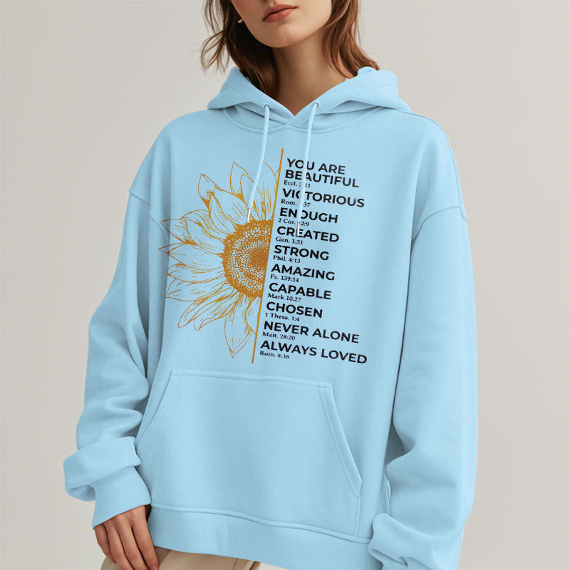 Christianartworkshop Quotation Style Sunflower Strength Positivity Fleece Lined Polyester Hoodie - image 14