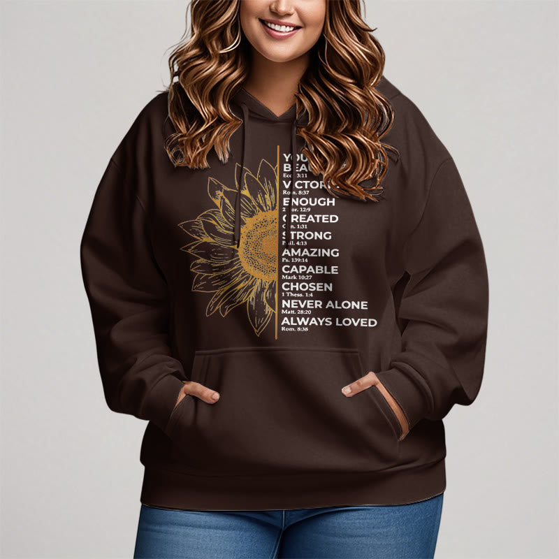 Christianartworkshop Quotation Style Sunflower Strength Positivity Fleece Lined Polyester Hoodie - image 11