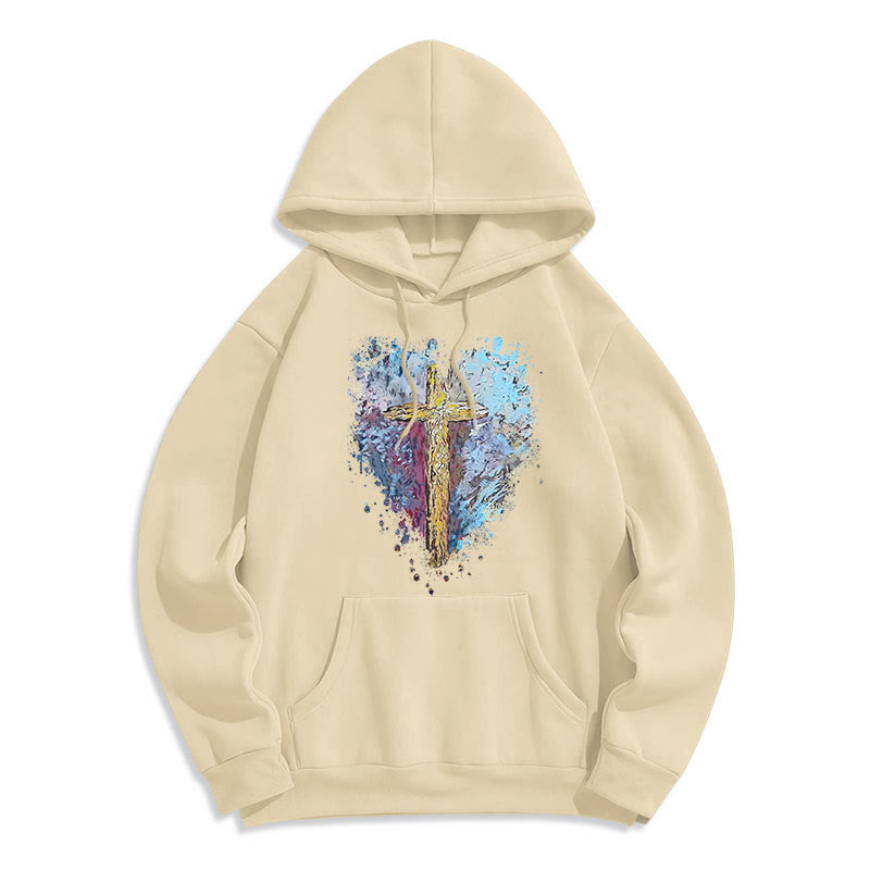 Christianartworkshop Colored Style Radiant Cross Of Hope Fleece Lined Polyester Hoodie - Beige - 2XL - image 0