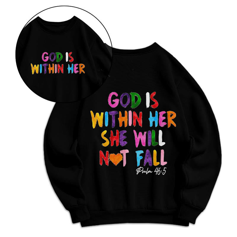 Christianartworkshop Quotation Style God Is Within Her Fleece Lined Polyester Sweatshirt - Black - 2XL - image 7