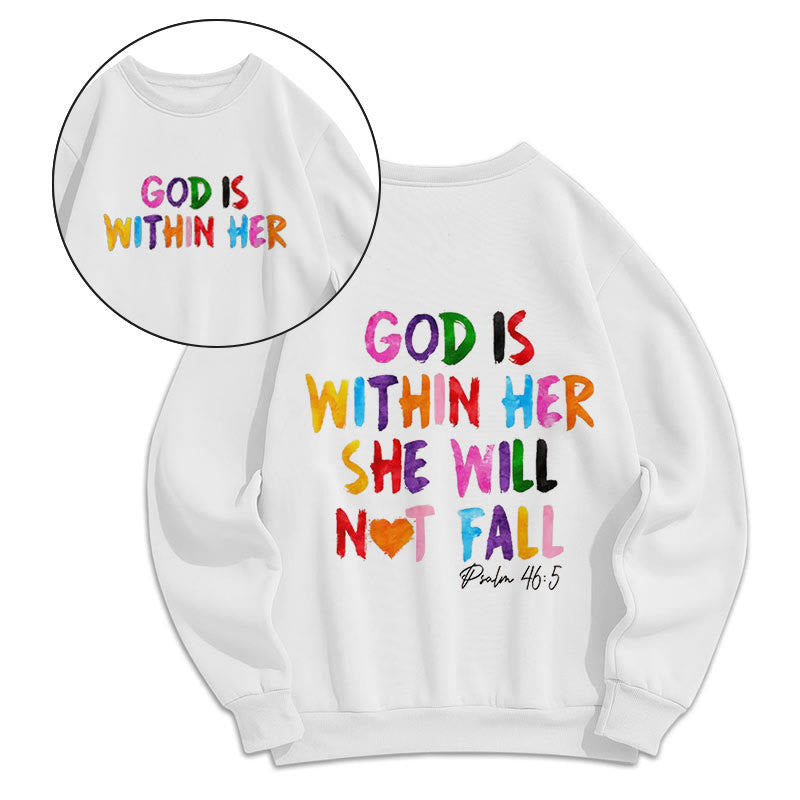 Christianartworkshop Quotation Style God Is Within Her Fleece Lined Polyester Sweatshirt - White - 2XL - image 0