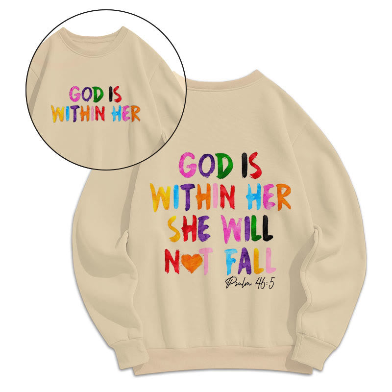 Christianartworkshop Quotation Style God Is Within Her Fleece Lined Polyester Sweatshirt - Beige - 2XL - image 8