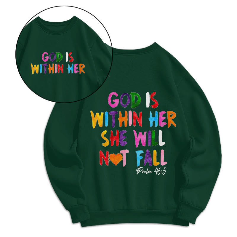 Christianartworkshop Quotation Style God Is Within Her Fleece Lined Polyester Sweatshirt - Green - 2XL - image 9
