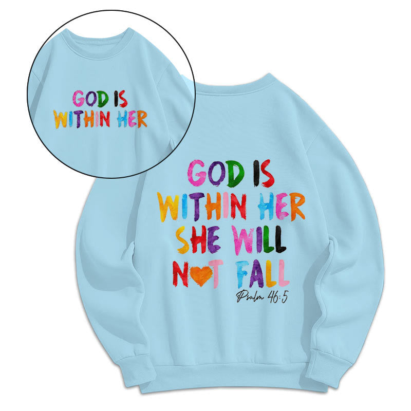 Christianartworkshop Quotation Style God Is Within Her Fleece Lined Polyester Sweatshirt - Blue - 2XL - image 11