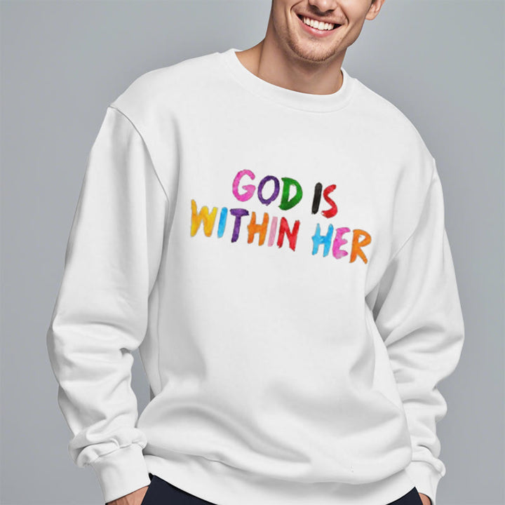 Christianartworkshop Quotation Style God Is Within Her Fleece Lined Polyester Sweatshirt - image 2