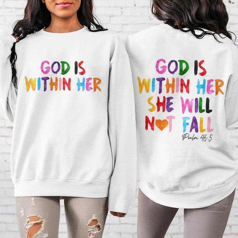 Christianartworkshop Quotation Style God Is Within Her Fleece Lined Polyester Sweatshirt - image 5