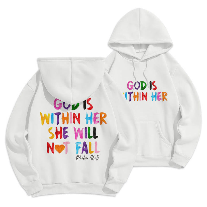 Christianartworkshop Quotation Style God Is Within Her Fleece Lined Polyester Hoodie - White - 2XL - image 0