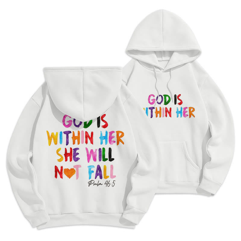 Christianartworkshop Quotation Style God Is Within Her Fleece Lined Polyester Hoodie - White - 2XL - image 0