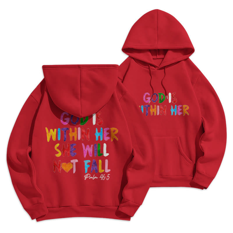 Christianartworkshop Quotation Style God Is Within Her Fleece Lined Polyester Hoodie - Red - 2XL - image 13