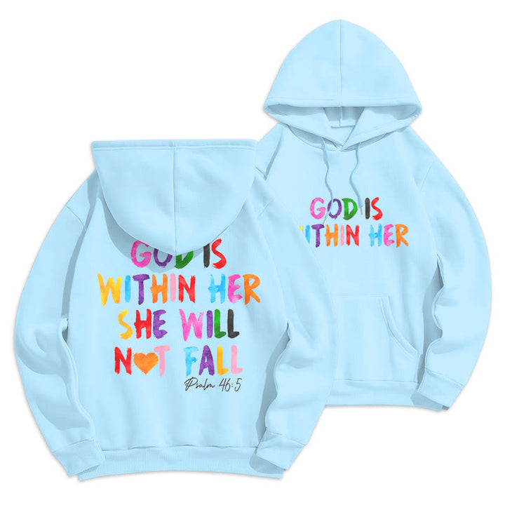 Christianartworkshop Quotation Style God Is Within Her Fleece Lined Polyester Hoodie - Blue - 2XL - image 11