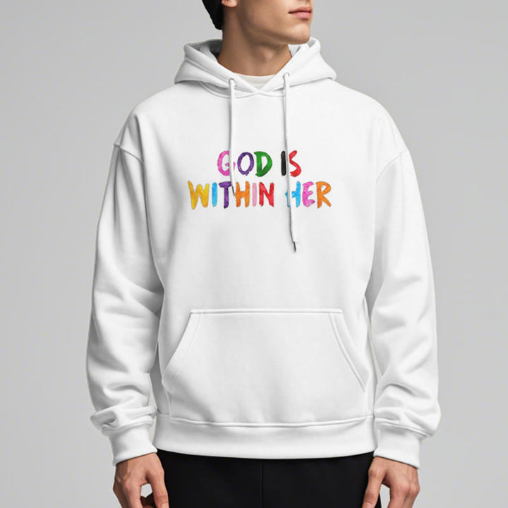 Christianartworkshop Quotation Style God Is Within Her Fleece Lined Polyester Hoodie - image 3