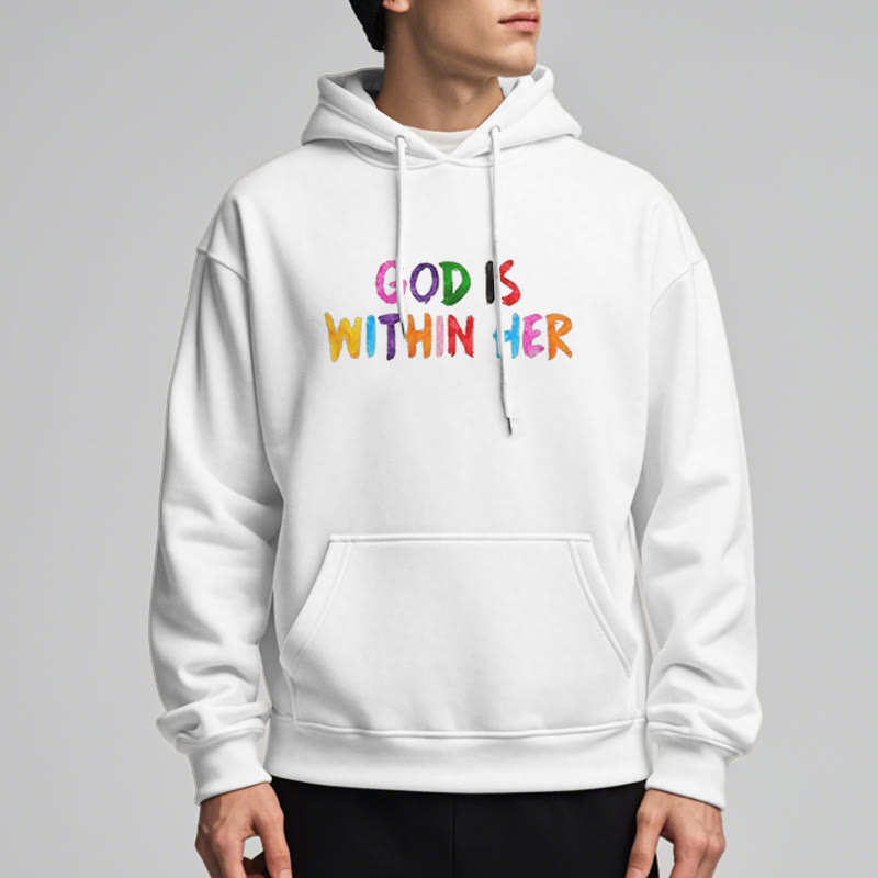 Christianartworkshop Quotation Style God Is Within Her Fleece Lined Polyester Hoodie - image 2