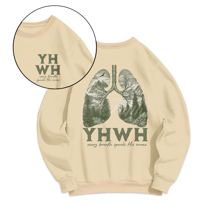 Christianartworkshop Quotation Style Every Breath Speaks His Name Fleece Lined Polyester Sweatshirt - Beige - 2XL - image 9