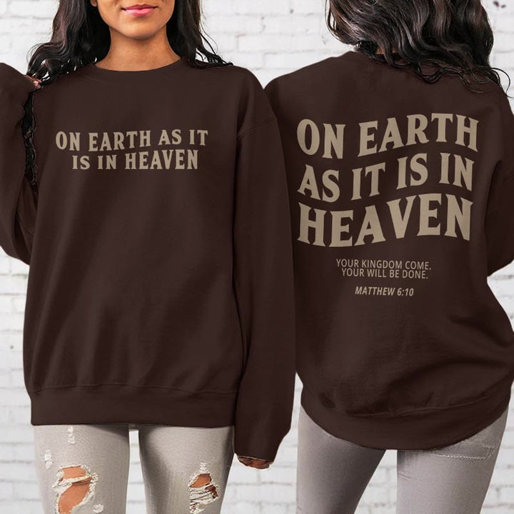 Christianartworkshop Quotation Style On Earth As It Is In Heaven Fleece Lined Polyester Sweatshirt - image 3