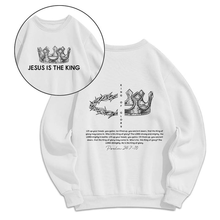 Christianartworkshop Quotation Style Jesus Is The King Fleece Lined Polyester Sweatshirt - White - 2XL - image 6