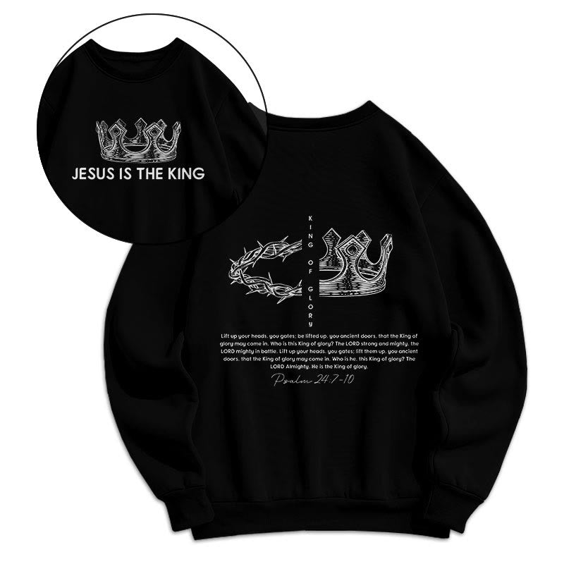 Christianartworkshop Quotation Style Jesus Is The King Fleece Lined Polyester Sweatshirt - Black - 2XL - image 0