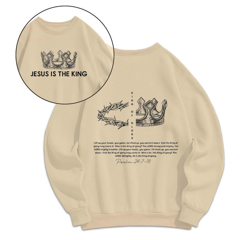 Christianartworkshop Quotation Style Jesus Is The King Fleece Lined Polyester Sweatshirt - Beige - 2XL - image 8