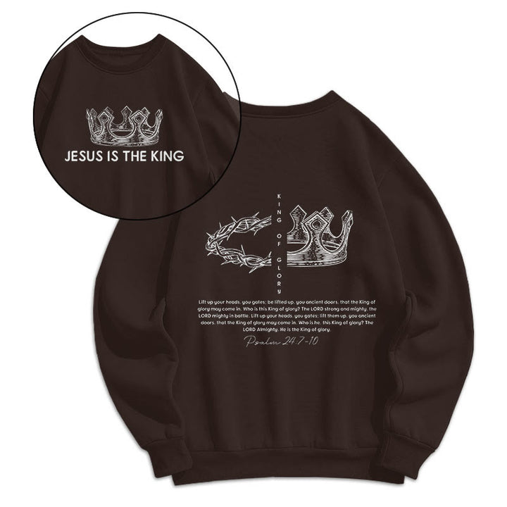 Christianartworkshop Quotation Style Jesus Is The King Fleece Lined Polyester Sweatshirt - Brown - 2XL - image 9