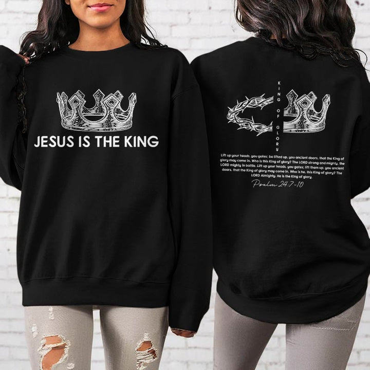Christianartworkshop Quotation Style Jesus Is The King Fleece Lined Polyester Sweatshirt - image 3