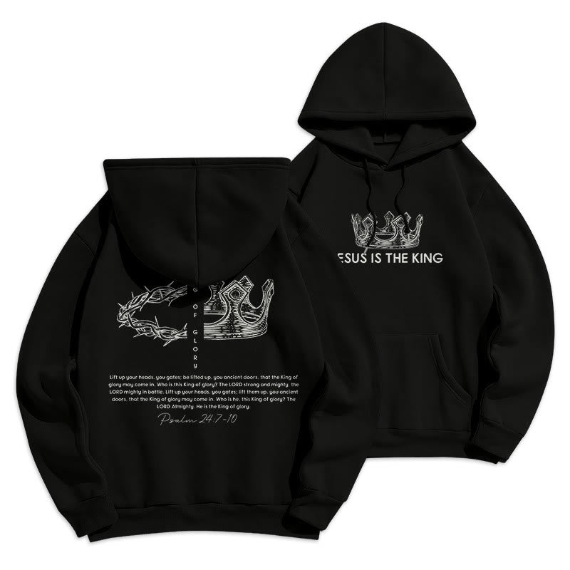 Christianartworkshop Quotation Style Jesus Is The King Fleece Lined Polyester Hoodie - Black - 2XL - image 0