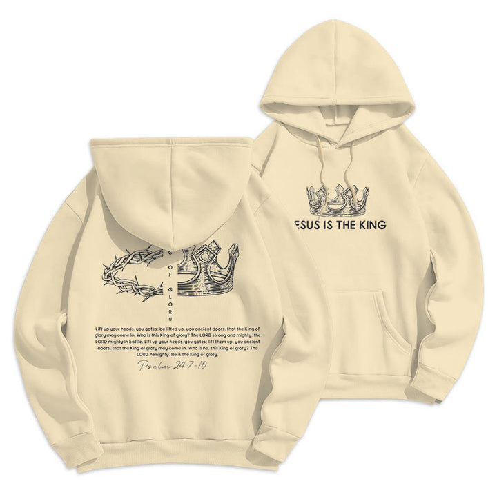 Christianartworkshop Quotation Style Jesus Is The King Fleece Lined Polyester Hoodie - Beige - 2XL - image 8