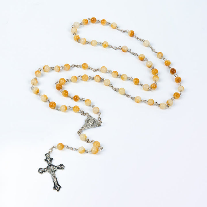 Christianartworkshop Virgin Mary & Crucifix of 8 mm Round Yellow Agate Alloy Chain Rosary - image 4
