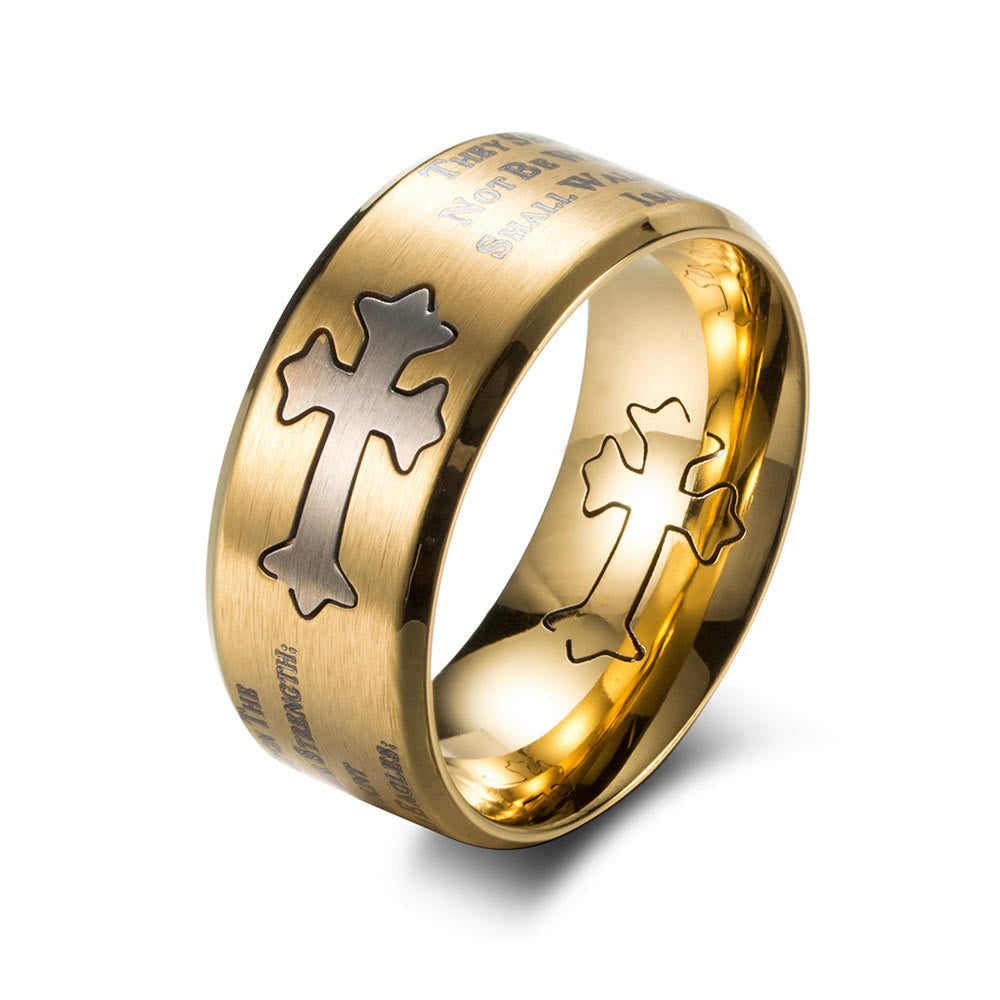 Christianartworkshop Modern Style Engraved Faith Strength Cross Ring - Gold - AU Size Y（US 12） - image 0