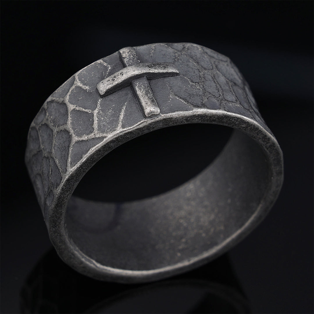 Christianartworkshop Vintage Style Ancient Texture Forged Stone Cross Ring - AU Size Z+2（US 15） - image 0