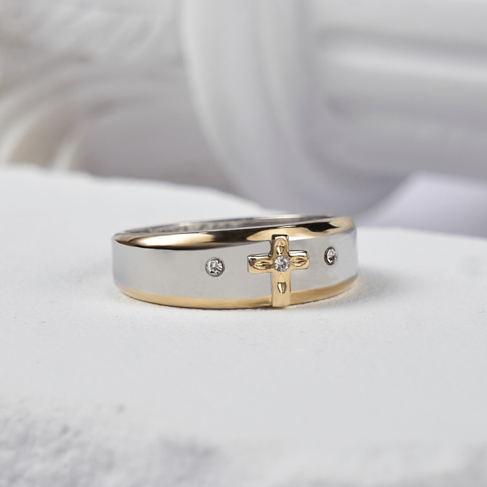 Christianartworkshop Modern Style Two-tone Gold Cross Alloy Ring(Made in Holy Land) - image 2