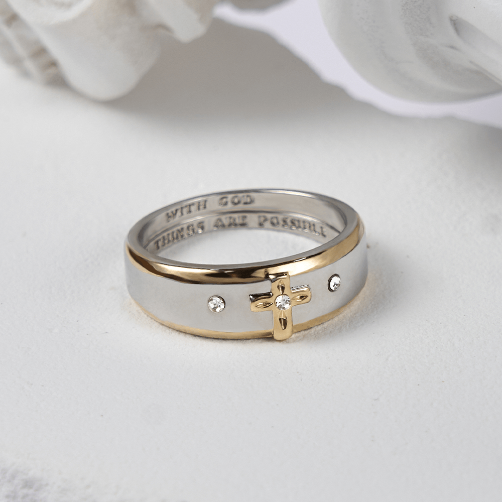 Christianartworkshop Modern Style Two-tone Gold Cross Alloy Ring - AU Size Z（US 13） - image 0