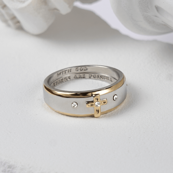 Christianartworkshop Modern Style Two-tone Gold Cross Alloy Ring - AU Size Z（US 13） - image 0