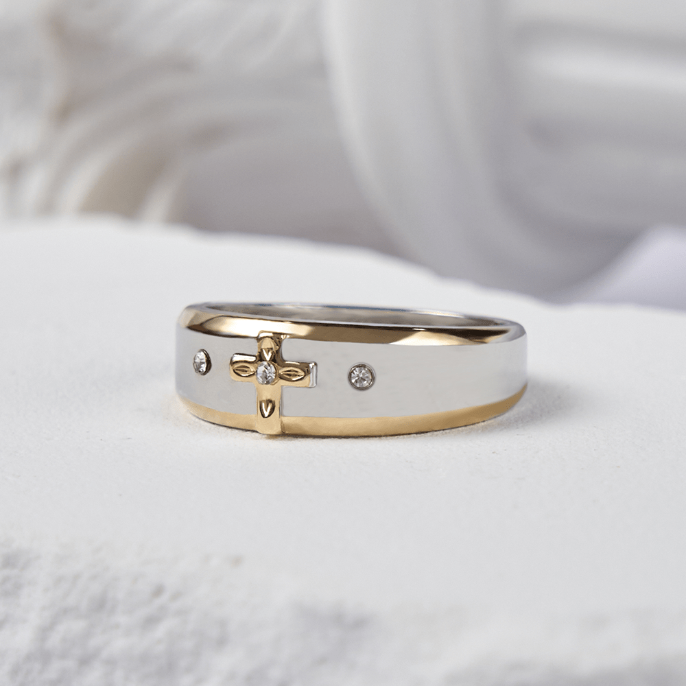 Christianartworkshop Modern Style Two-tone Gold Cross Alloy Ring - image 5