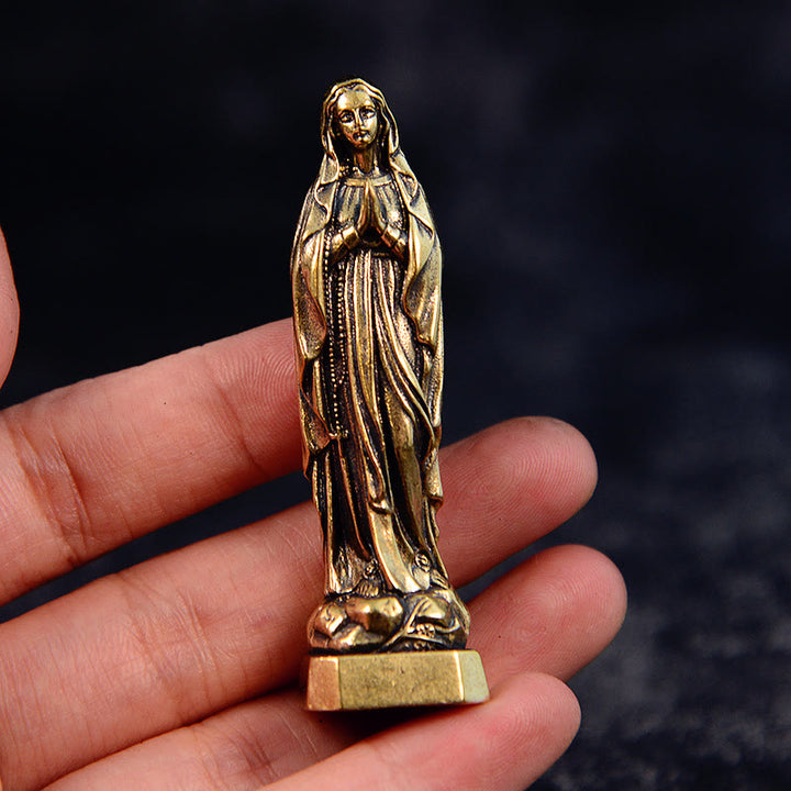 Christianartworkshop Classic Style Exquisite Brass Our Lady Pray For Us Virgin Mary Statue Ornament - image 5