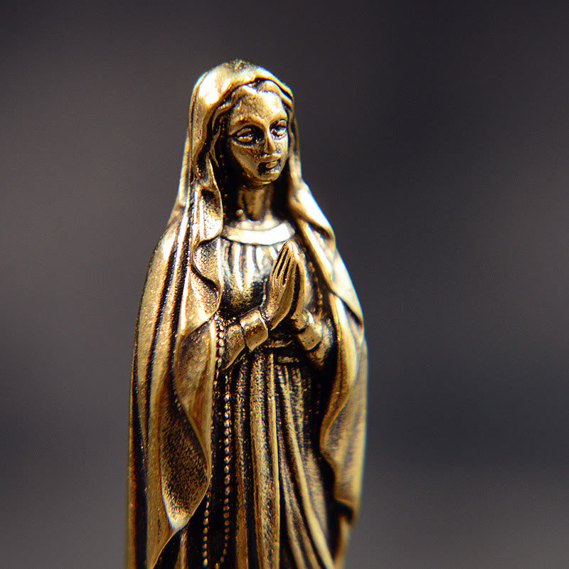 Christianartworkshop Classic Style Exquisite Brass Our Lady Pray For Us Virgin Mary Statue Ornament - image 4
