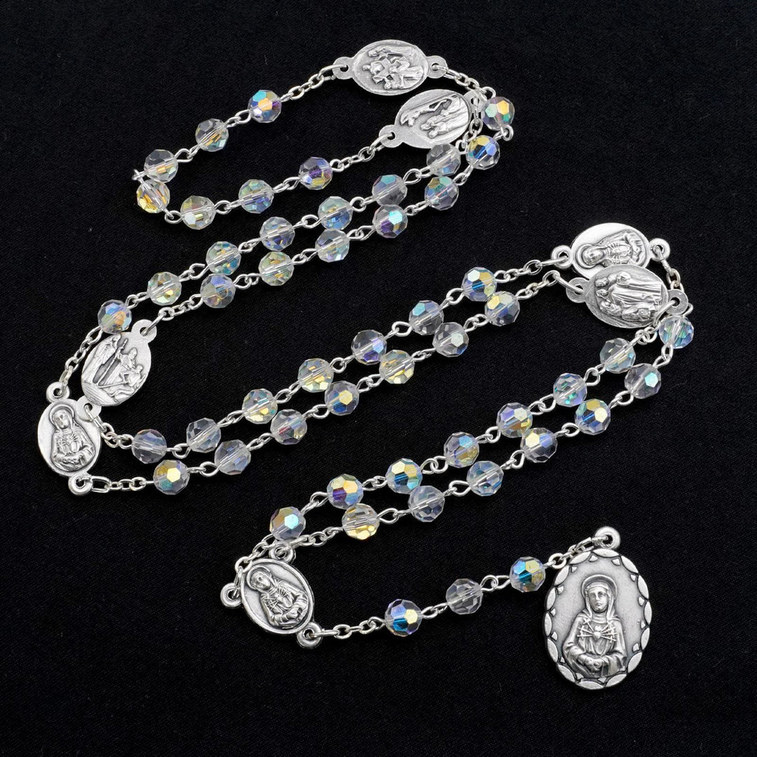 Christianartworkshop Virgin Mary of 6 mm Polyhedron Clear Crystal Alloy Chain Rosary - Clear - image 0