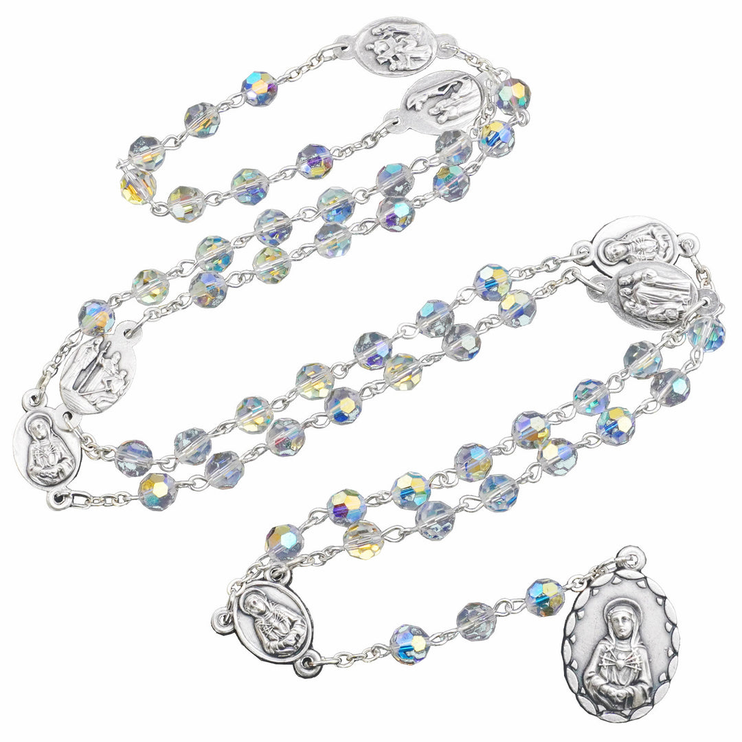 Christianartworkshop Virgin Mary of 6 mm Polyhedron Clear Crystal Alloy Chain Rosary - image 4