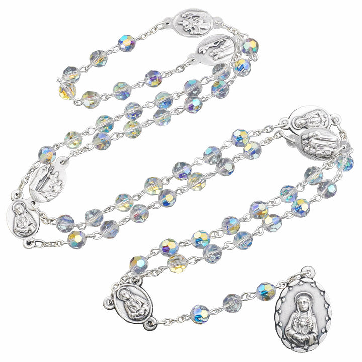 Christianartworkshop Virgin Mary of 6 mm Polyhedron Clear Crystal Alloy Chain Rosary - image 4