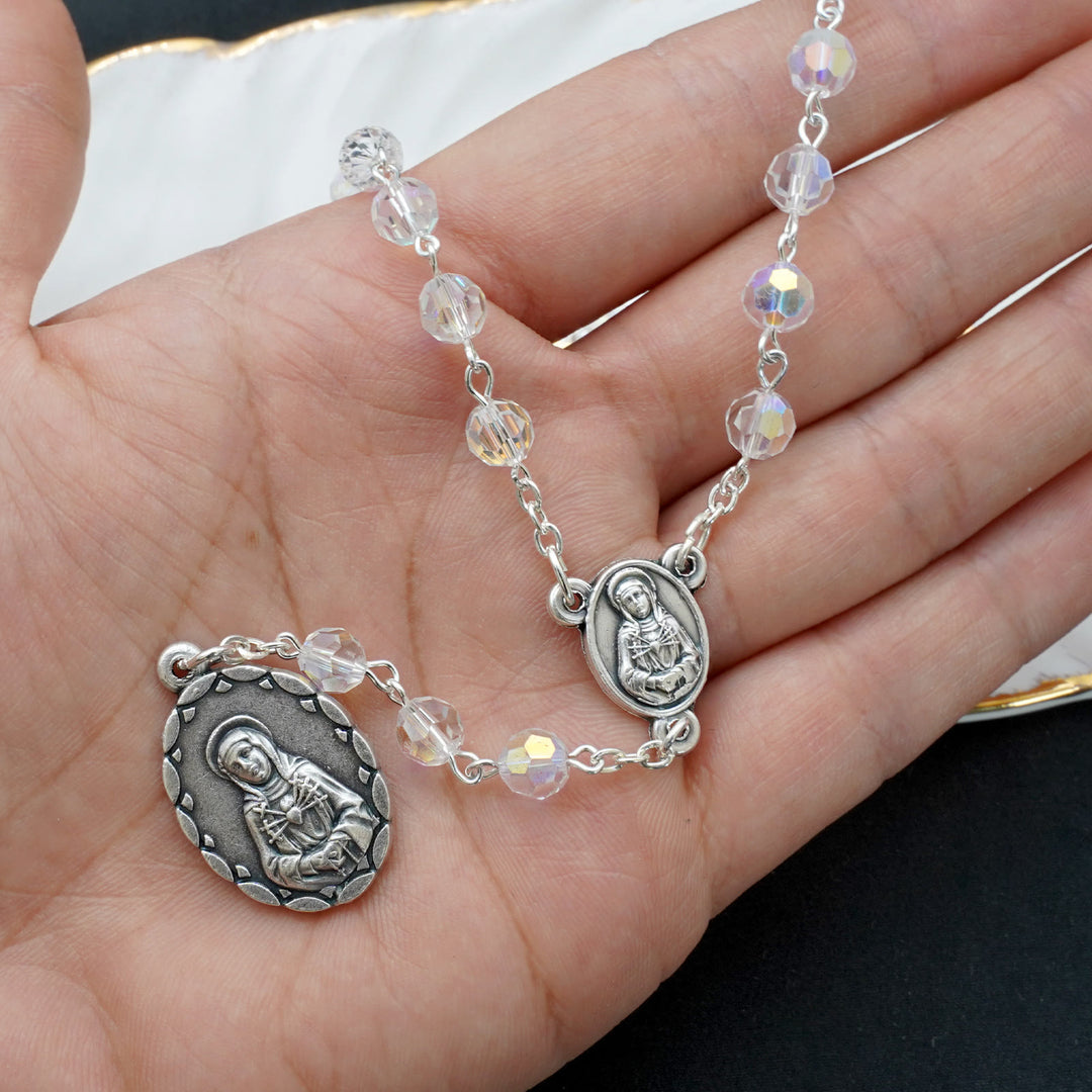 Christianartworkshop Virgin Mary of 6 mm Polyhedron Clear Crystal Alloy Chain Rosary - image 2