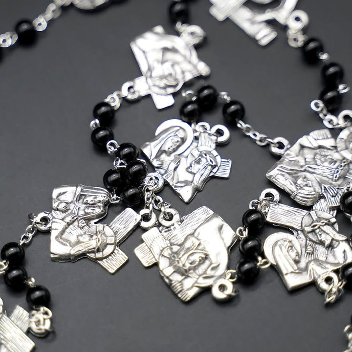 Christianartworkshop Via Crucis the Stations of the Cross Round Red/Black Agate Alloy Chain Rosary
