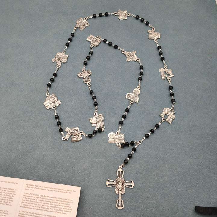 Christianartworkshop Via Crucis the Stations of the Cross Round Red/Black Agate Alloy Chain Rosary