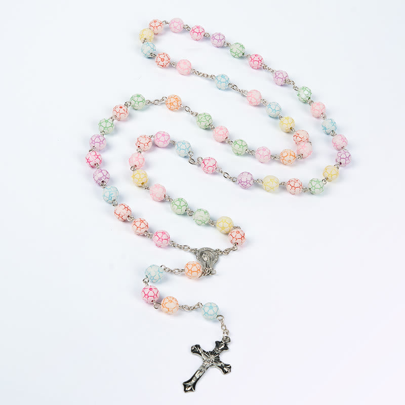 Christianartworkshop Virgin Mary & Crucifix of 8 mm Round Multicolor Polymer Clay Alloy Chain Rosary - image 3
