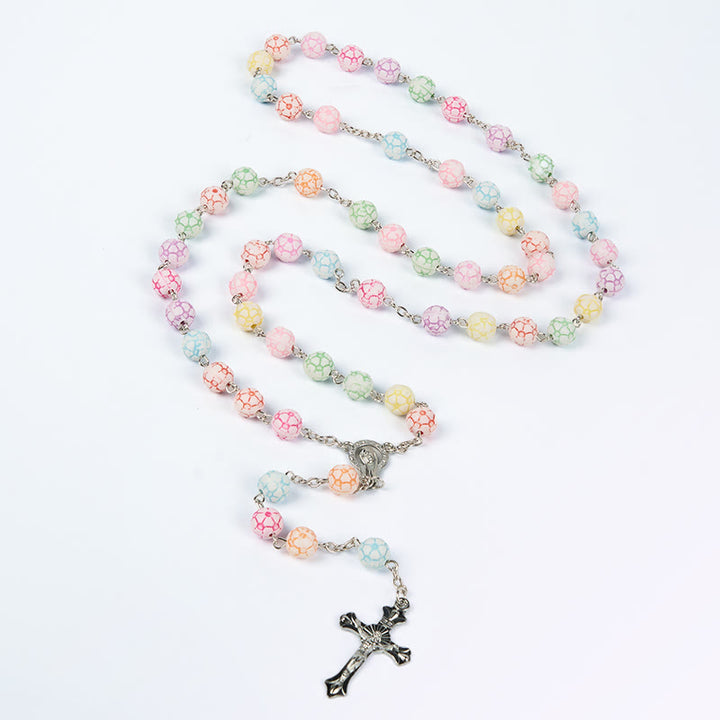 Christianartworkshop Virgin Mary & Crucifix of 8 mm Round Multicolor Polymer Clay Alloy Chain Rosary - image 3
