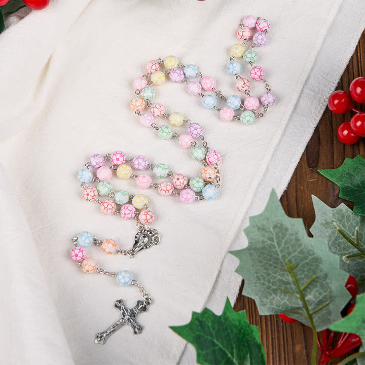 Christianartworkshop Virgin Mary & Crucifix of 8 mm Round Multicolor Polymer Clay Alloy Chain Rosary - Multicolor - image 0