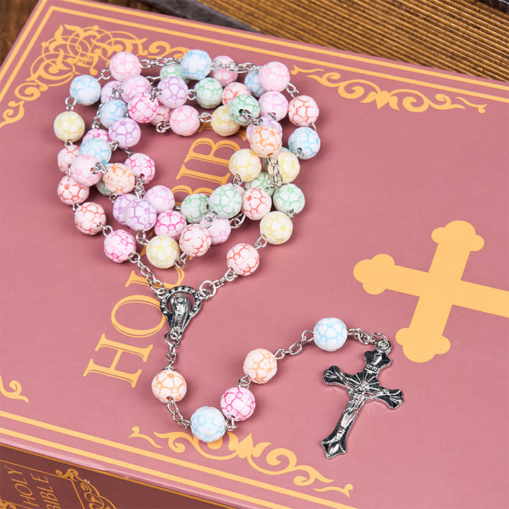 Christianartworkshop Virgin Mary & Crucifix of 8 mm Round Multicolor Polymer Clay Alloy Chain Rosary - image 2