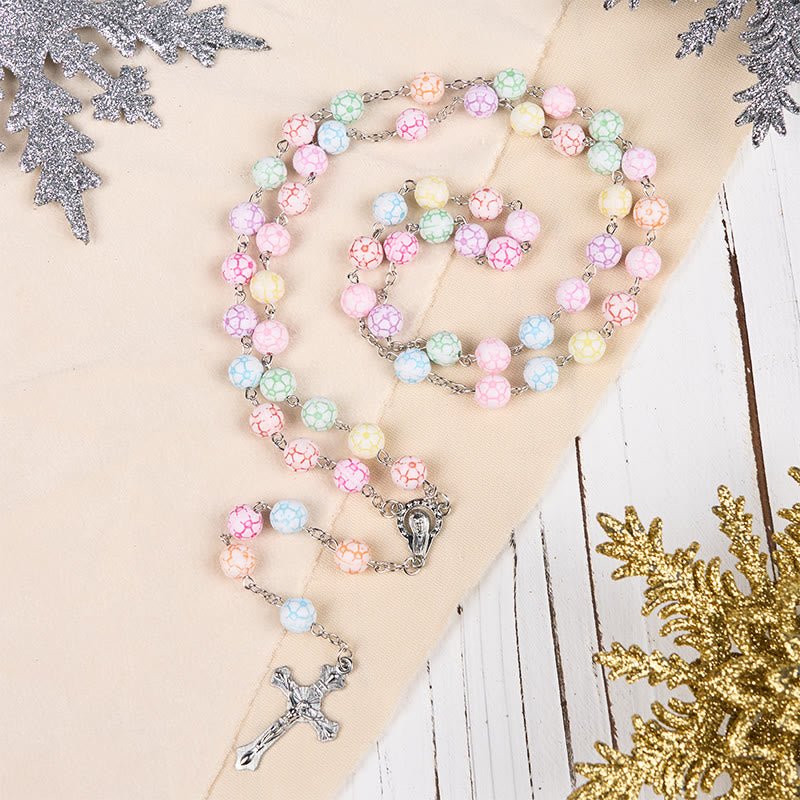 Christianartworkshop Virgin Mary & Crucifix of 8 mm Round Multicolor Polymer Clay Alloy Chain Rosary - image 1